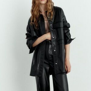 Zara - Faux Leather Shirt Jacket - Women’s XXL